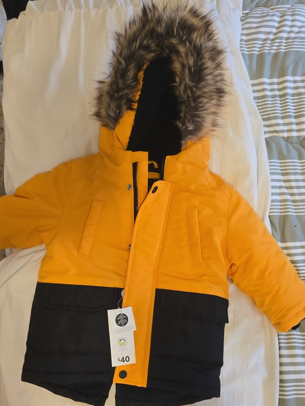 Kids Colorblock Hooded Winter Jacket - Yellow/Black